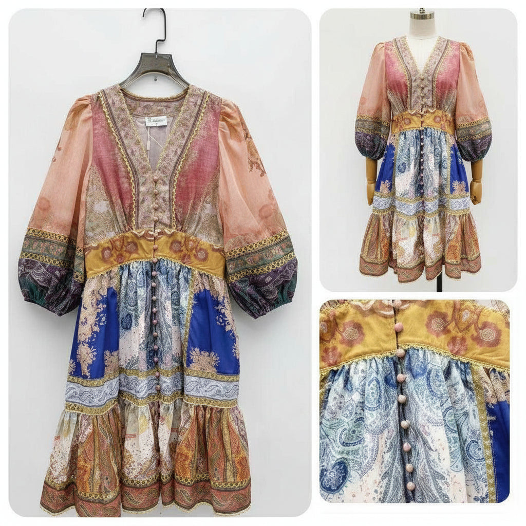 Boho Paisley Kleid kurz