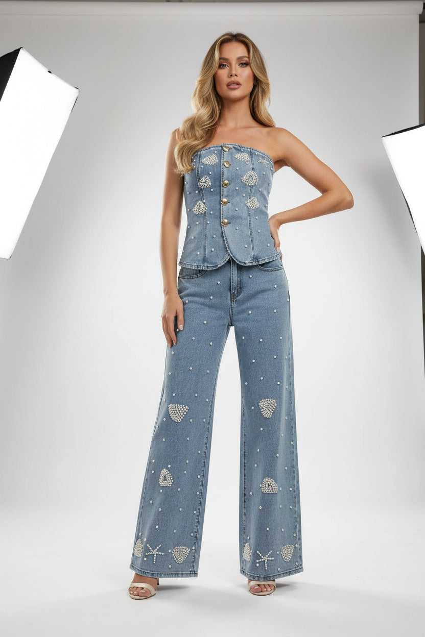 Jeans mit Perlen