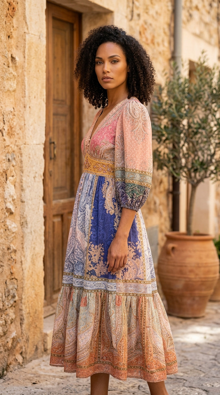 Boho Paisley Kleid lang