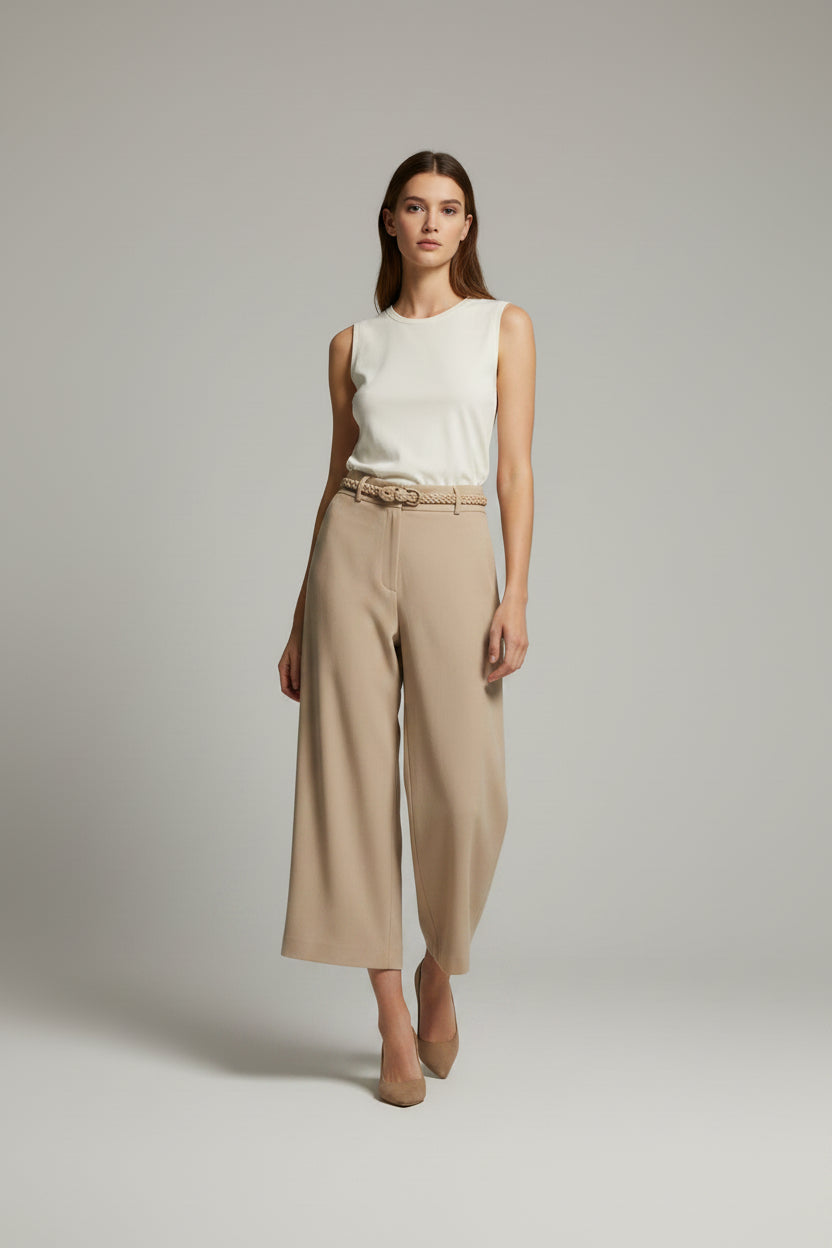 Casual Leinenmix-Hose mit weitem Bein