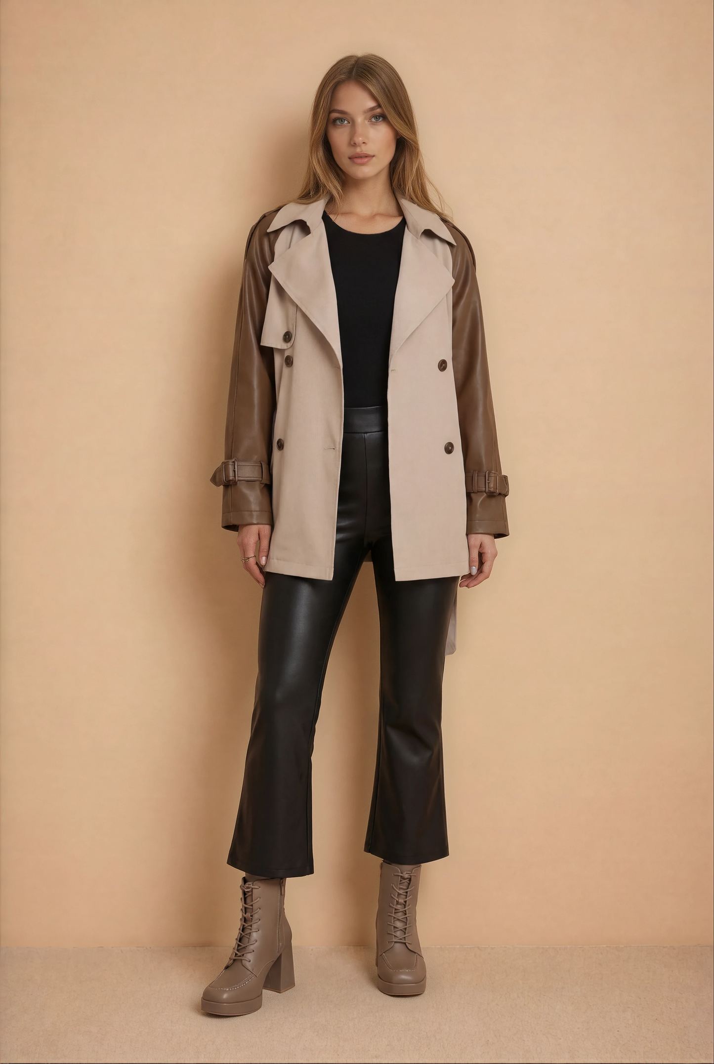 Trenchcoat mit Lederärmel