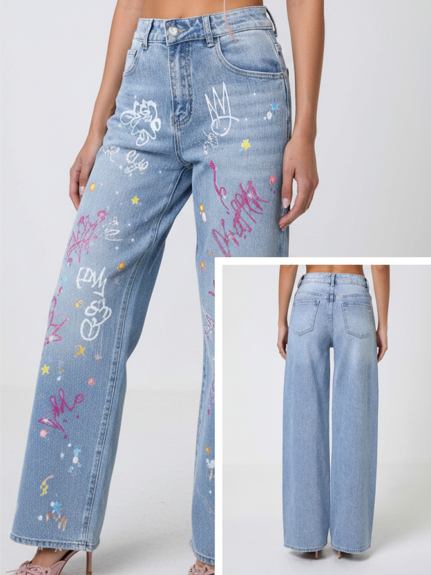 Jeans Wide Leg mit Schriftzug