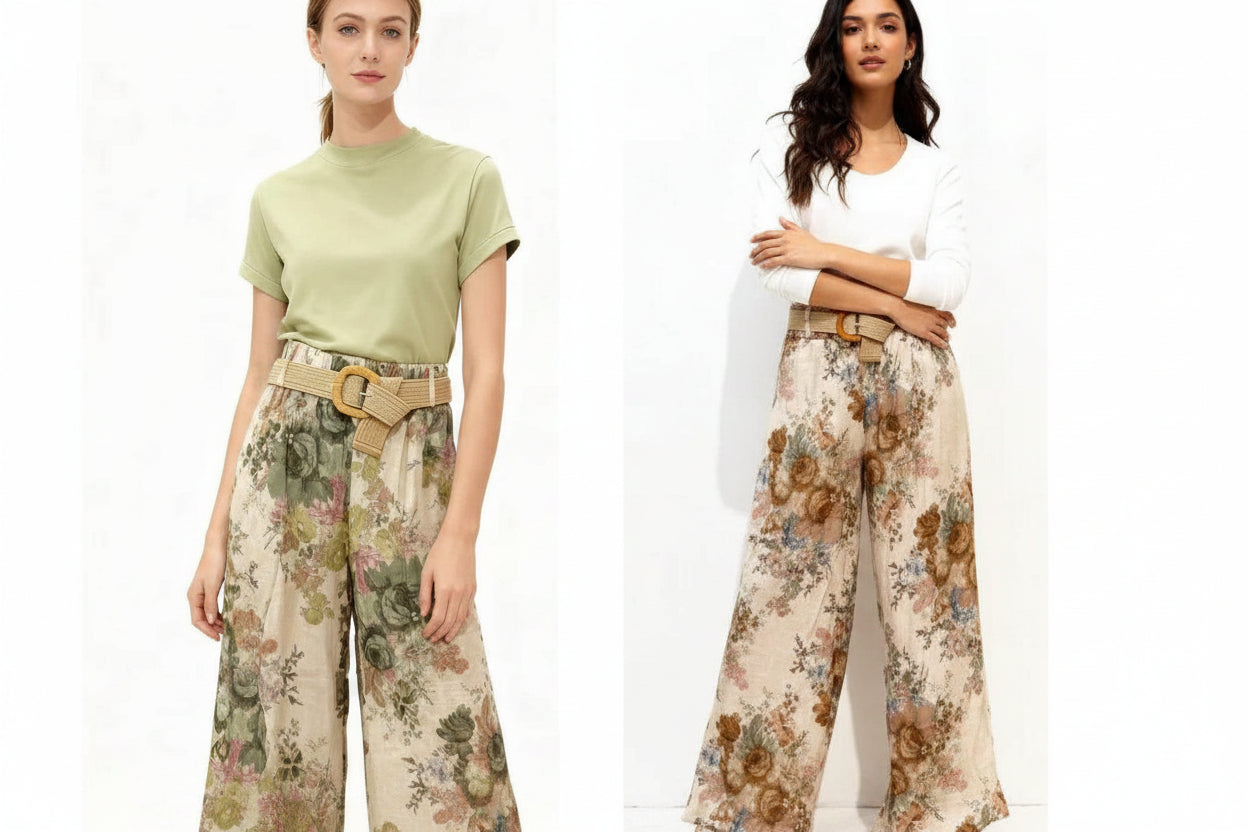 Florale Palazzo-Hose mit Flechtgürtel