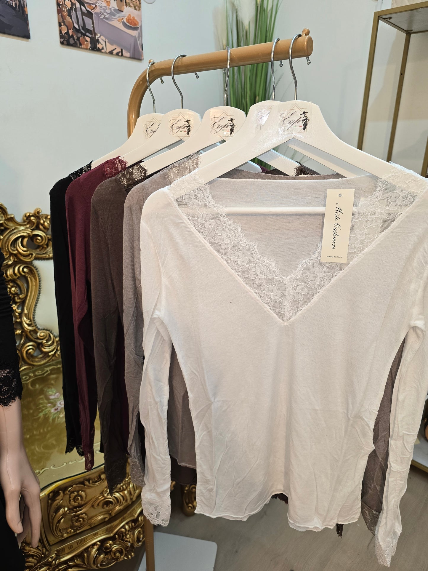 Cashmere Blend Shirt mit Spitze