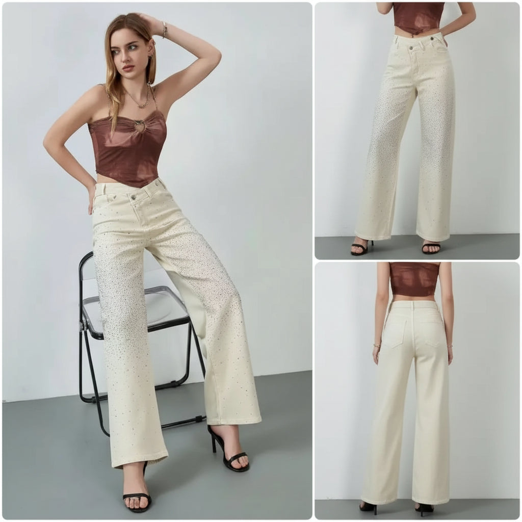 Straight Jeans mit Glitzersteinen