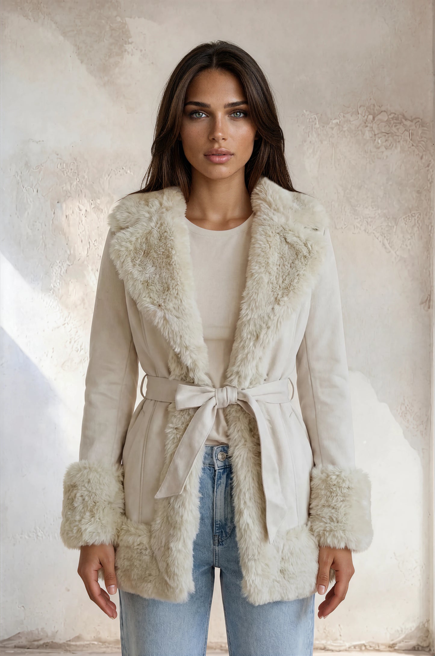 Lange Lederjacke mit Fell