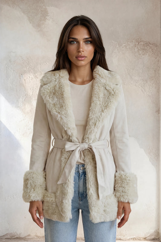 Lange Lederjacke mit Fell
