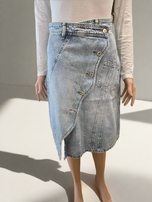 Langer Jeansrock mit Strass