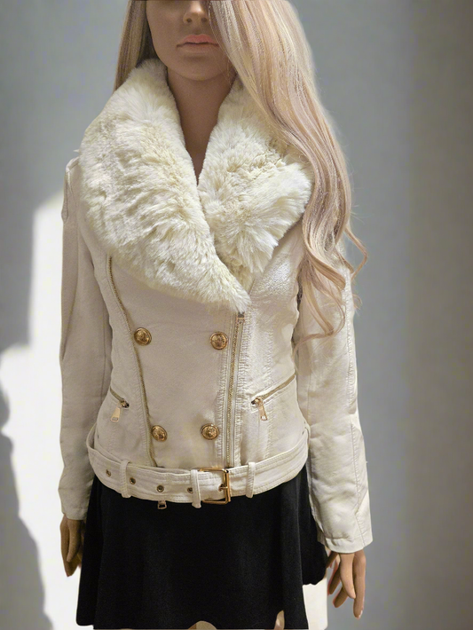 Lederjacke mit Fell und Doppelverschluss