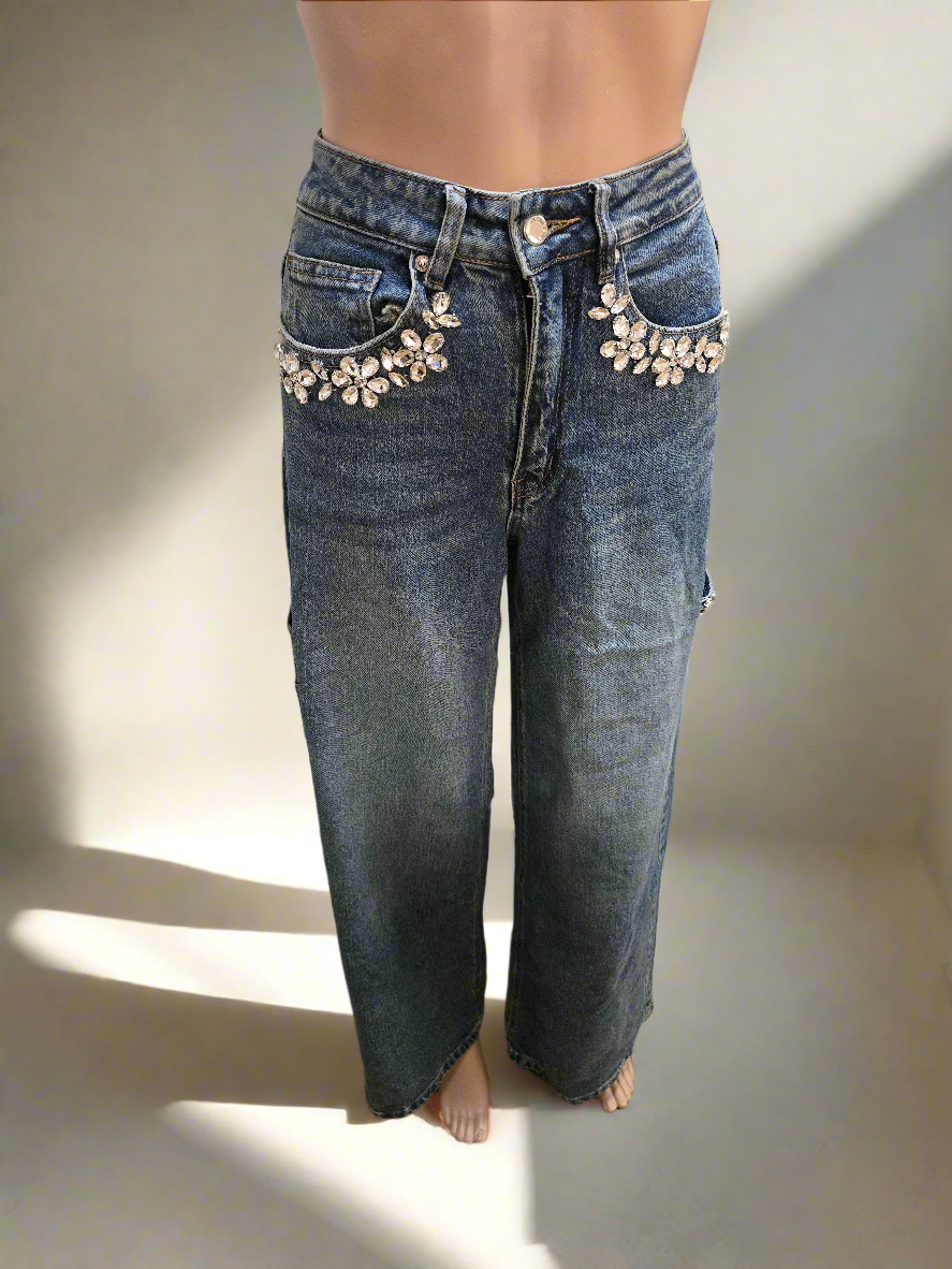 Jeans mit Blumenstrass