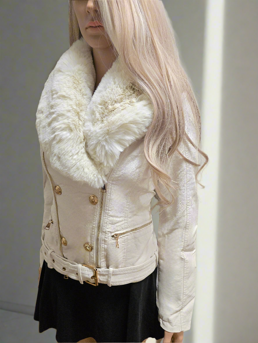 Lederjacke mit Fell und Doppelverschluss