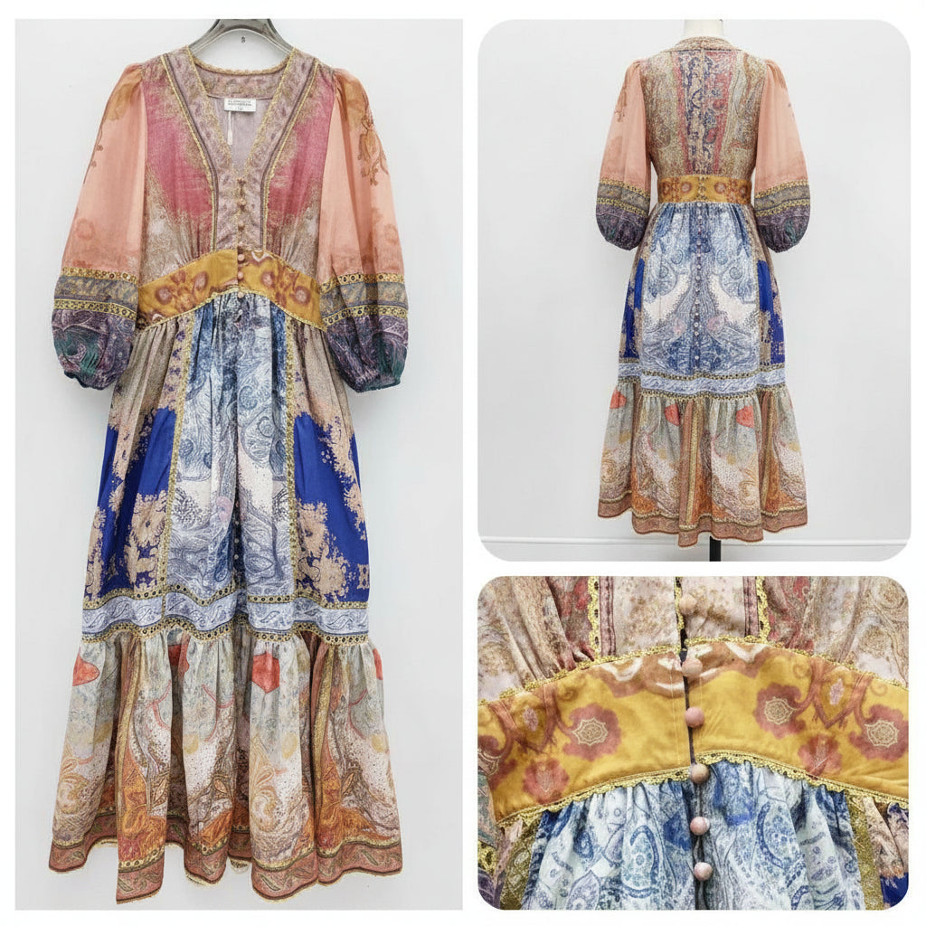 Boho Paisley Kleid lang