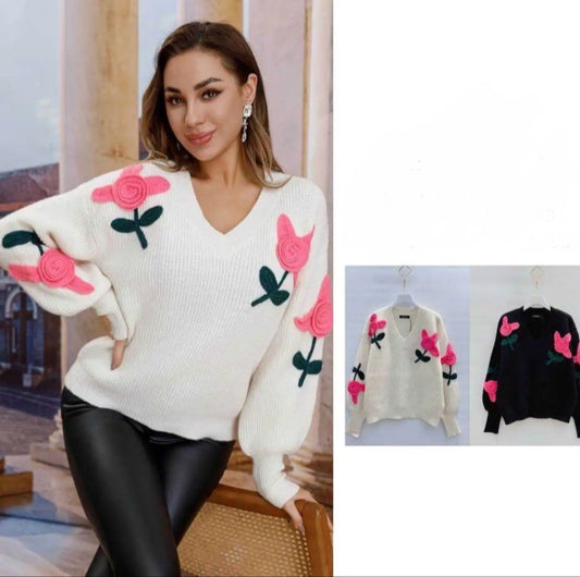 Pullover mit Blumengestricktes