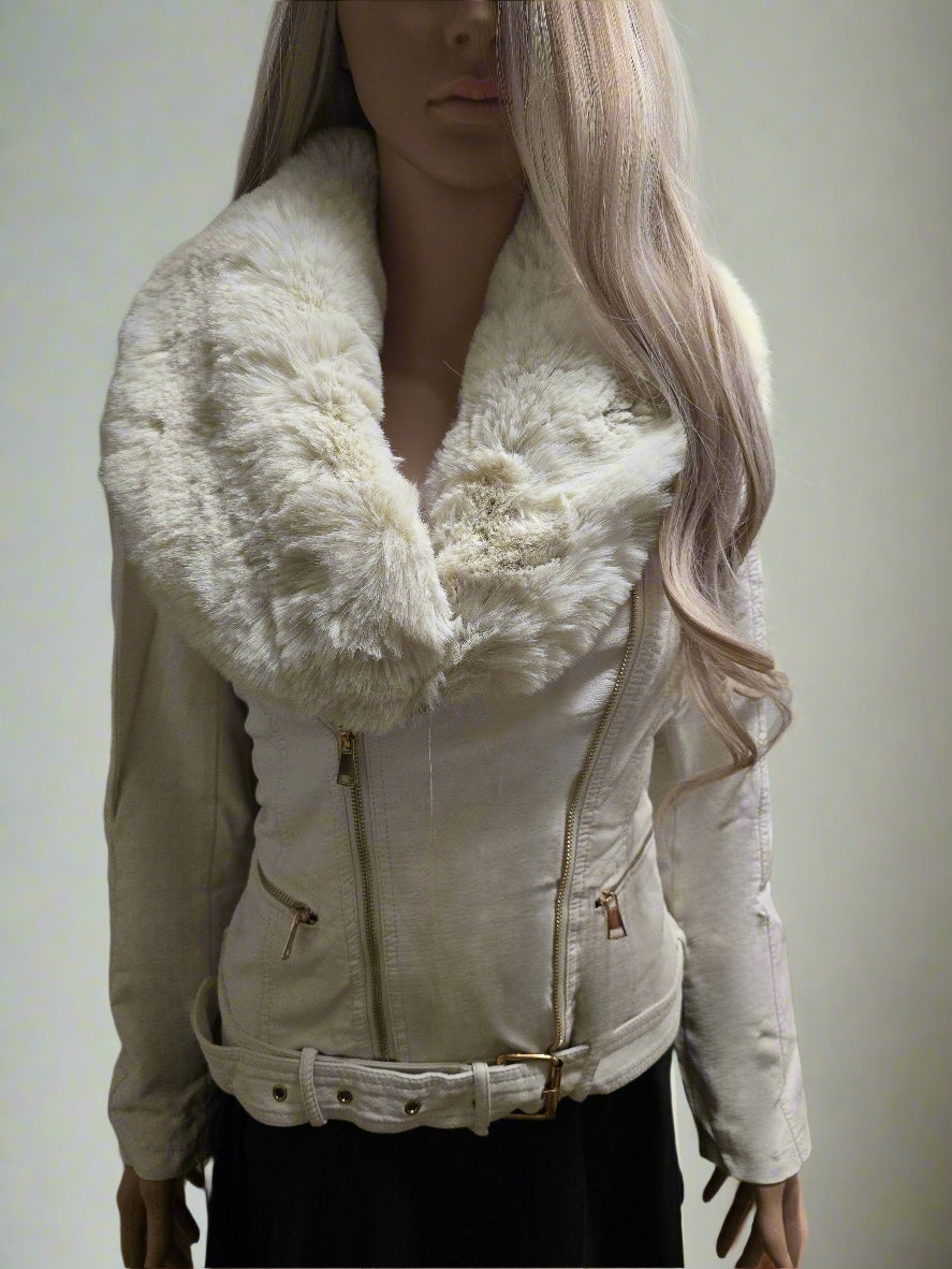 Lederjacke mit Fell und Doppelverschluss