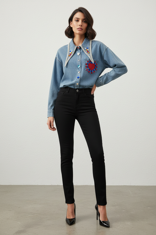 Jeanshemd mit Strass