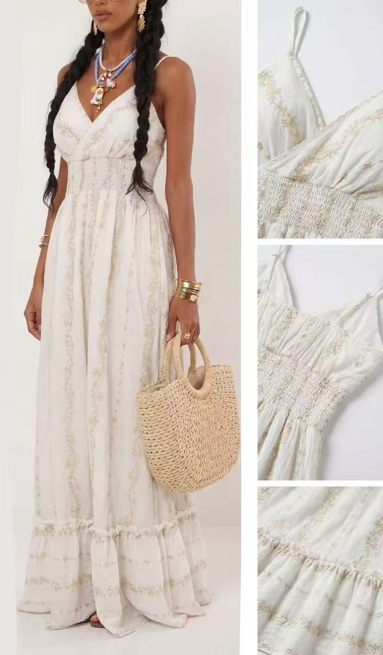 Fließendes Boho-Maxikleid mit Spaghettiträgern