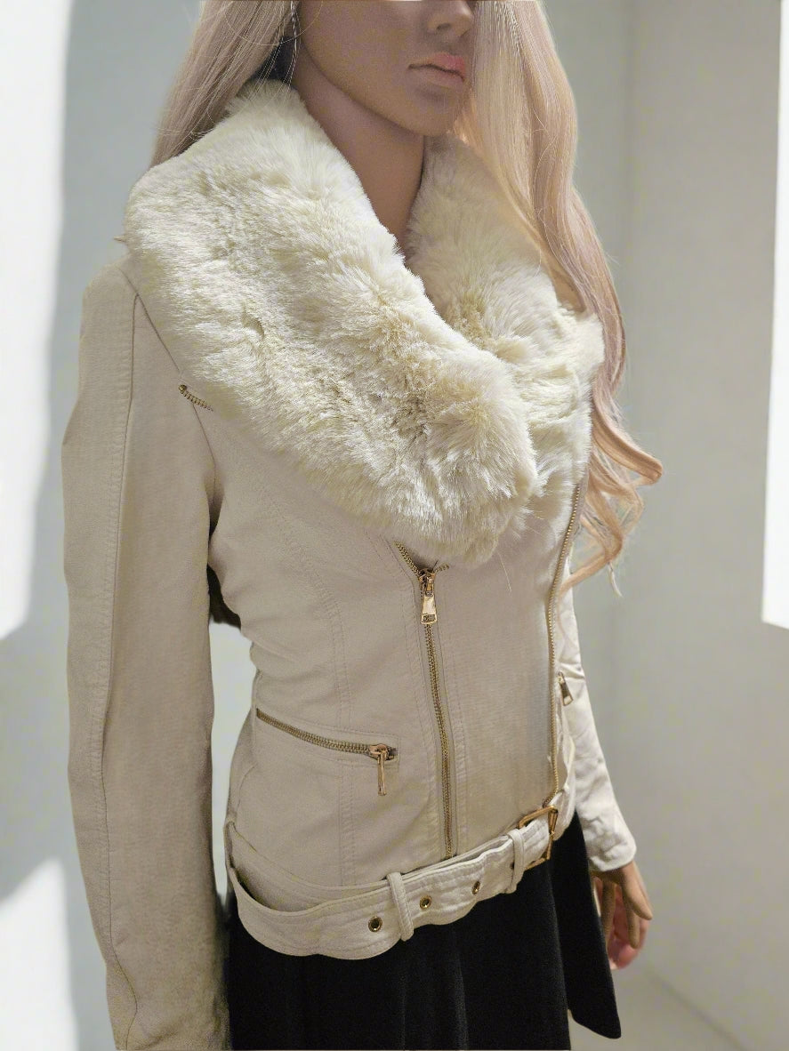 Lederjacke mit Fell und Doppelverschluss