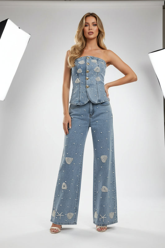 Jeans mit Perlen