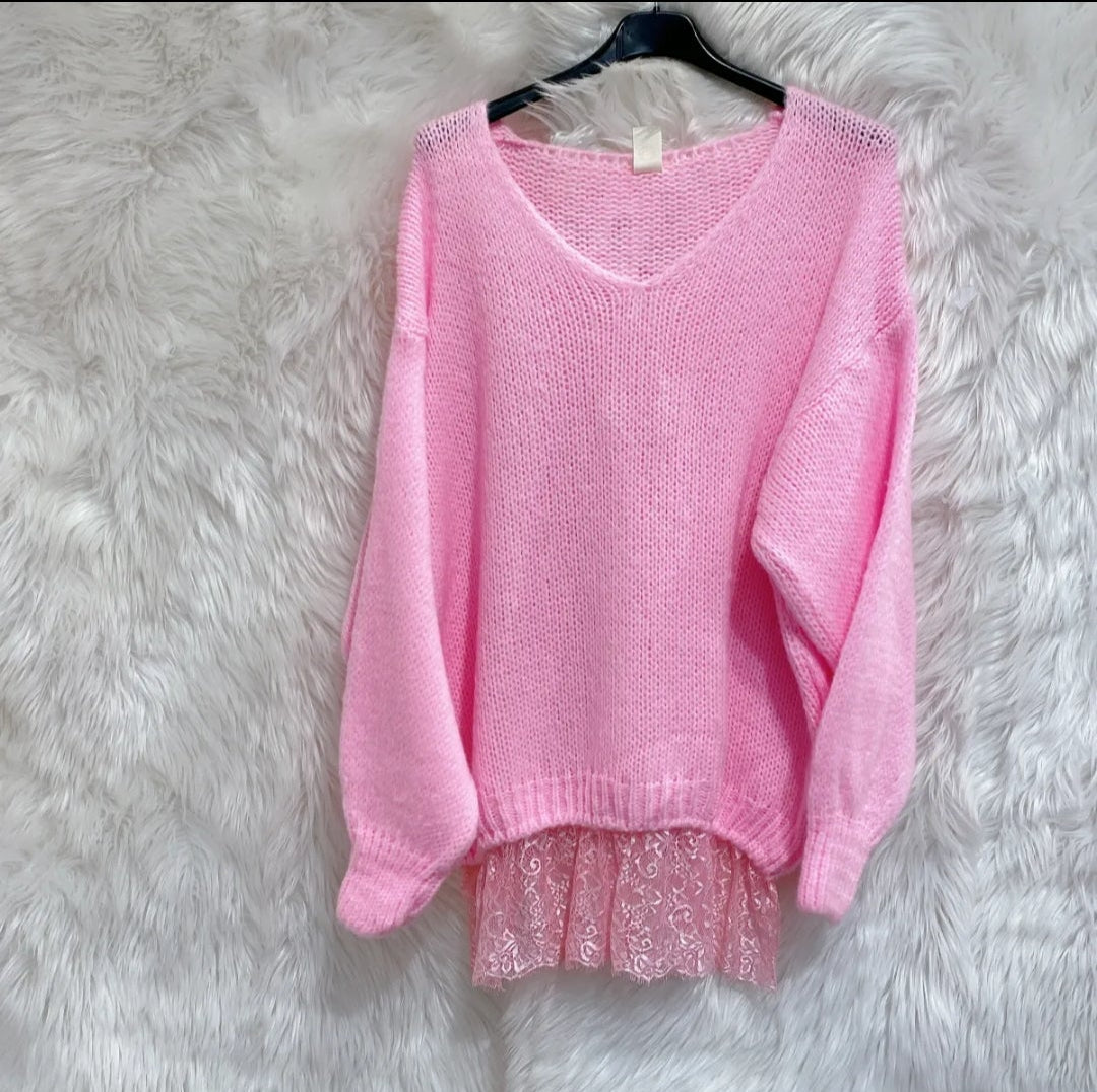 Pullover mit Spitze am Saum