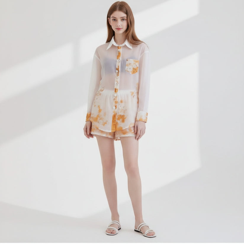 Batik-Bluse in Leinenoptik
