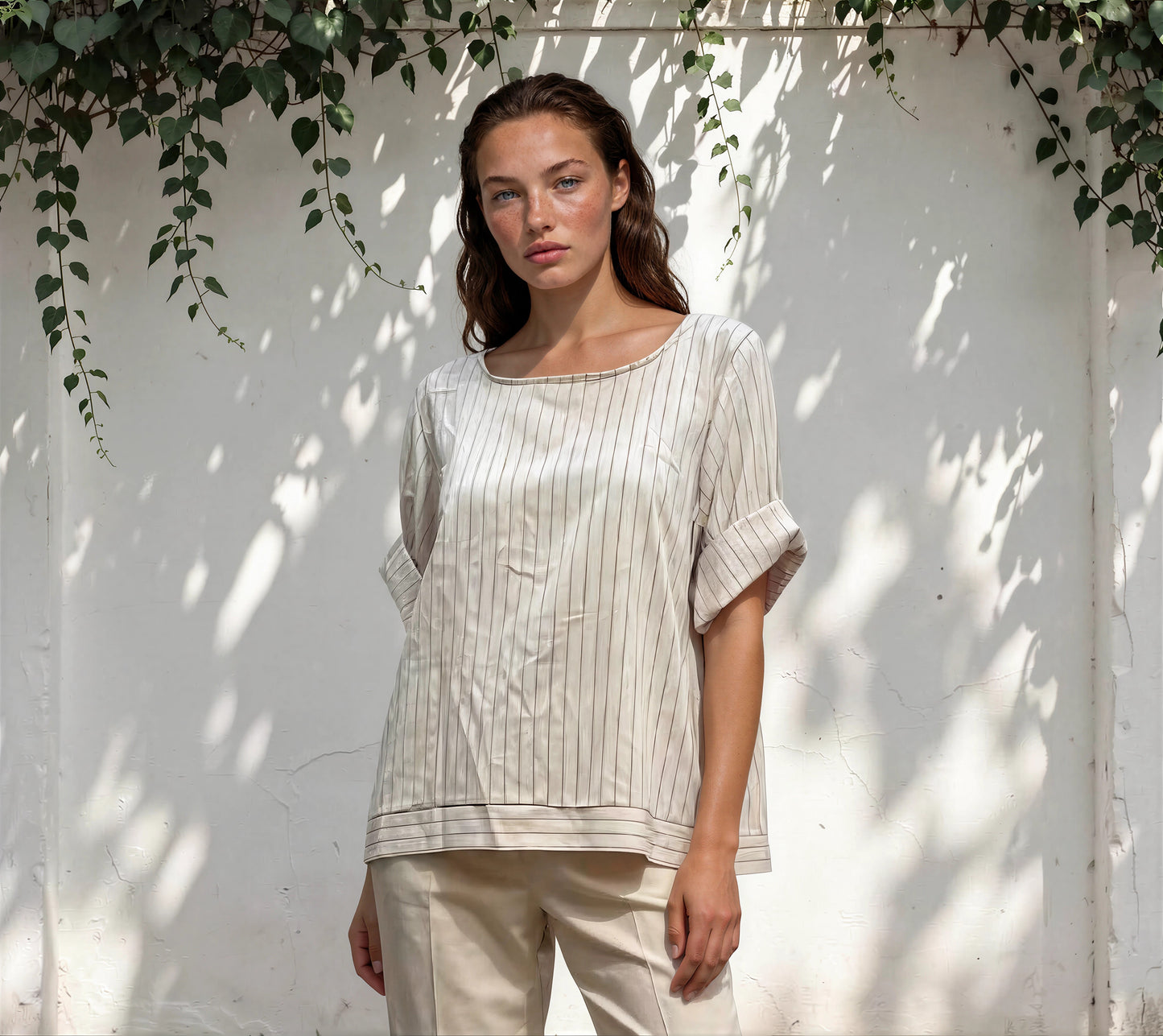 Gestreifte Oversize-Bluse aus Leinenmix