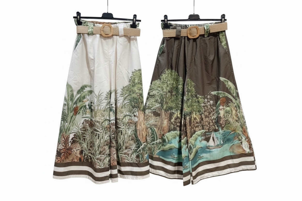 Tropical Print Culotte mit Flechtgürtel