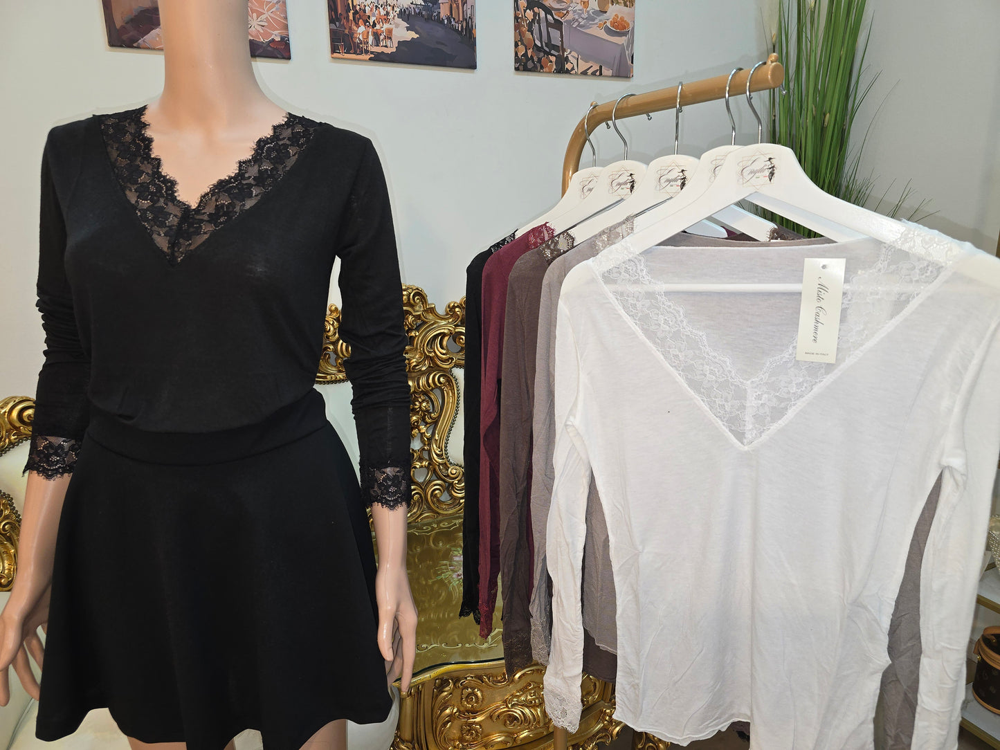 Cashmere Blend Shirt mit Spitze