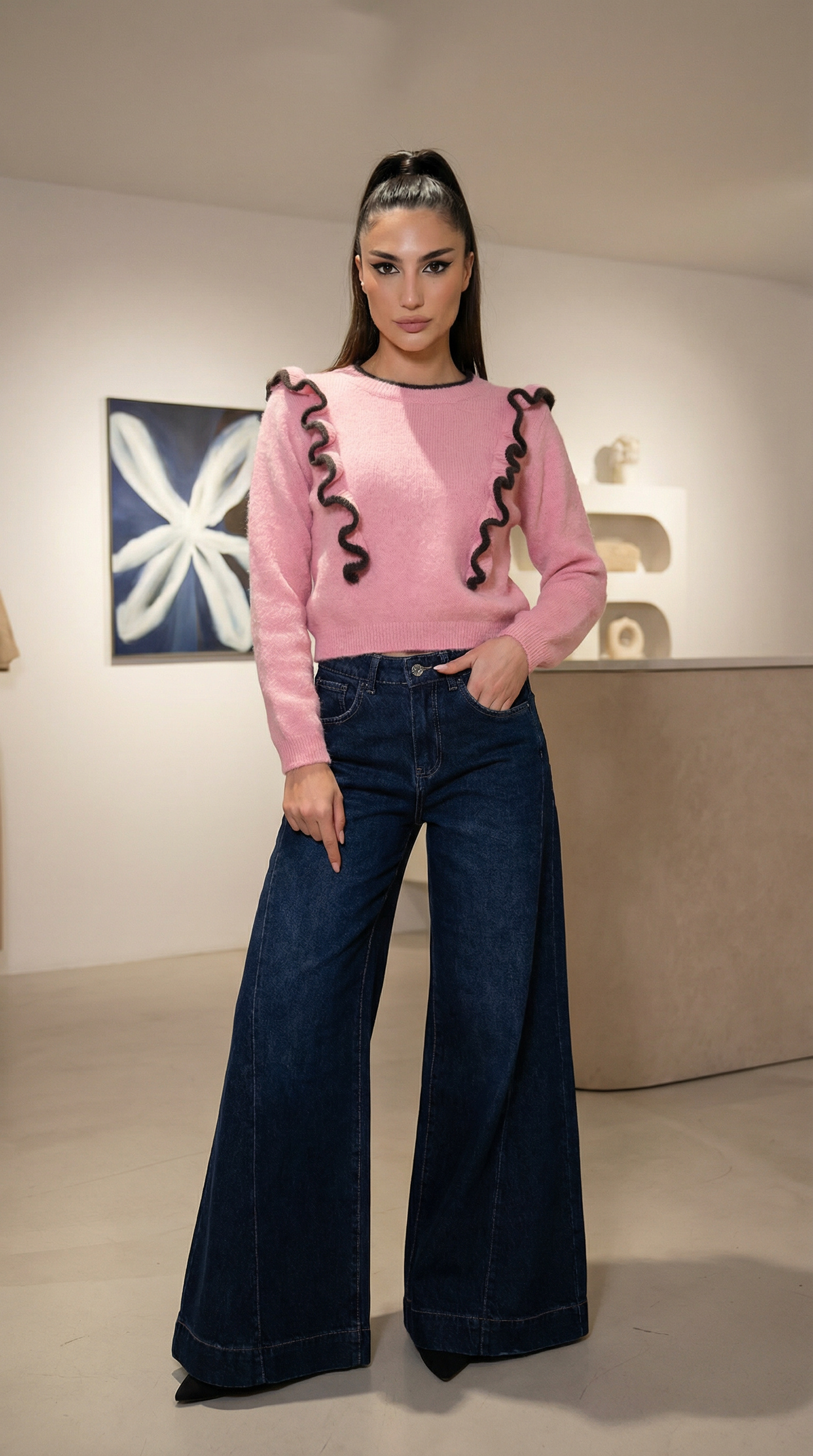 Pullover mit Rüschen / Wolle & Alpaka Blend