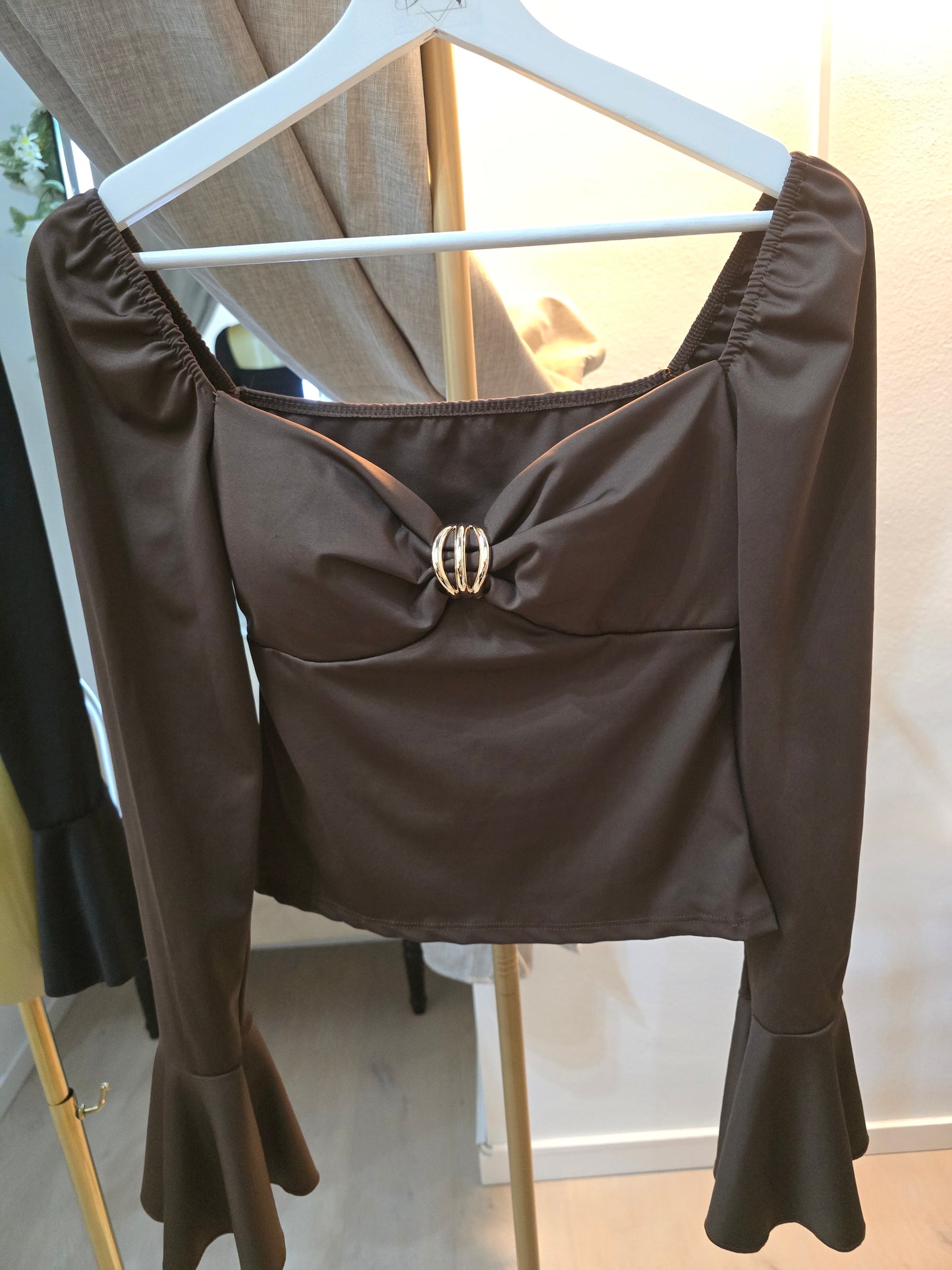 Langärmliges Crop Top Microfaser