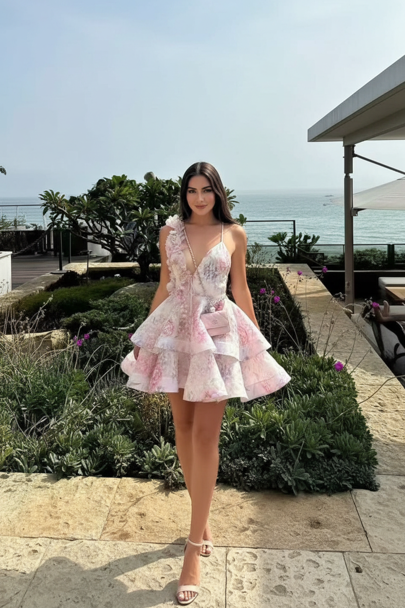 kurzes Kleid mit Tüll und Blumenträger