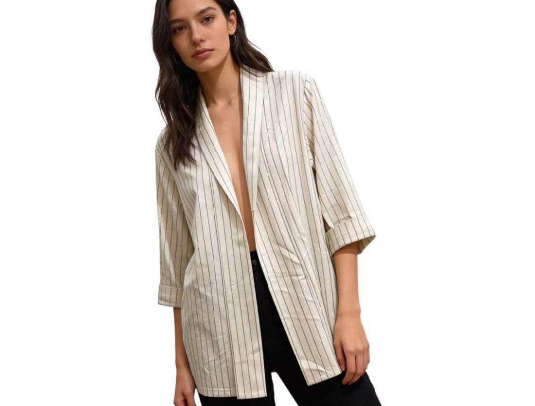 Cardigan mit Nadelstreifen aus Leinenmix