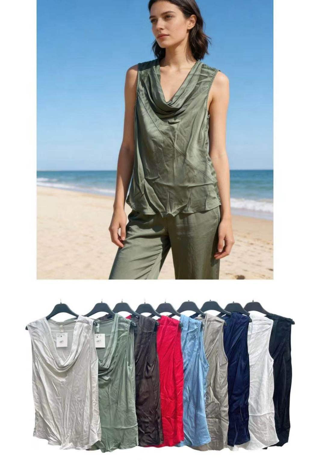 Satin-Top aus Viskose mit Wasserfallausschnitt