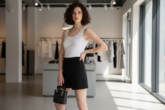 Ripp-Tanktop mit Strasssteinen