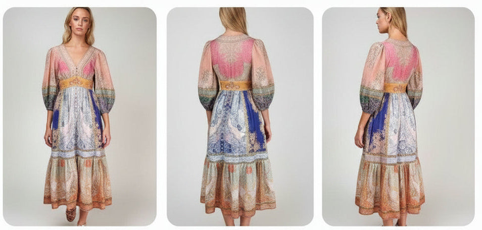 Boho Paisley Kleid lang