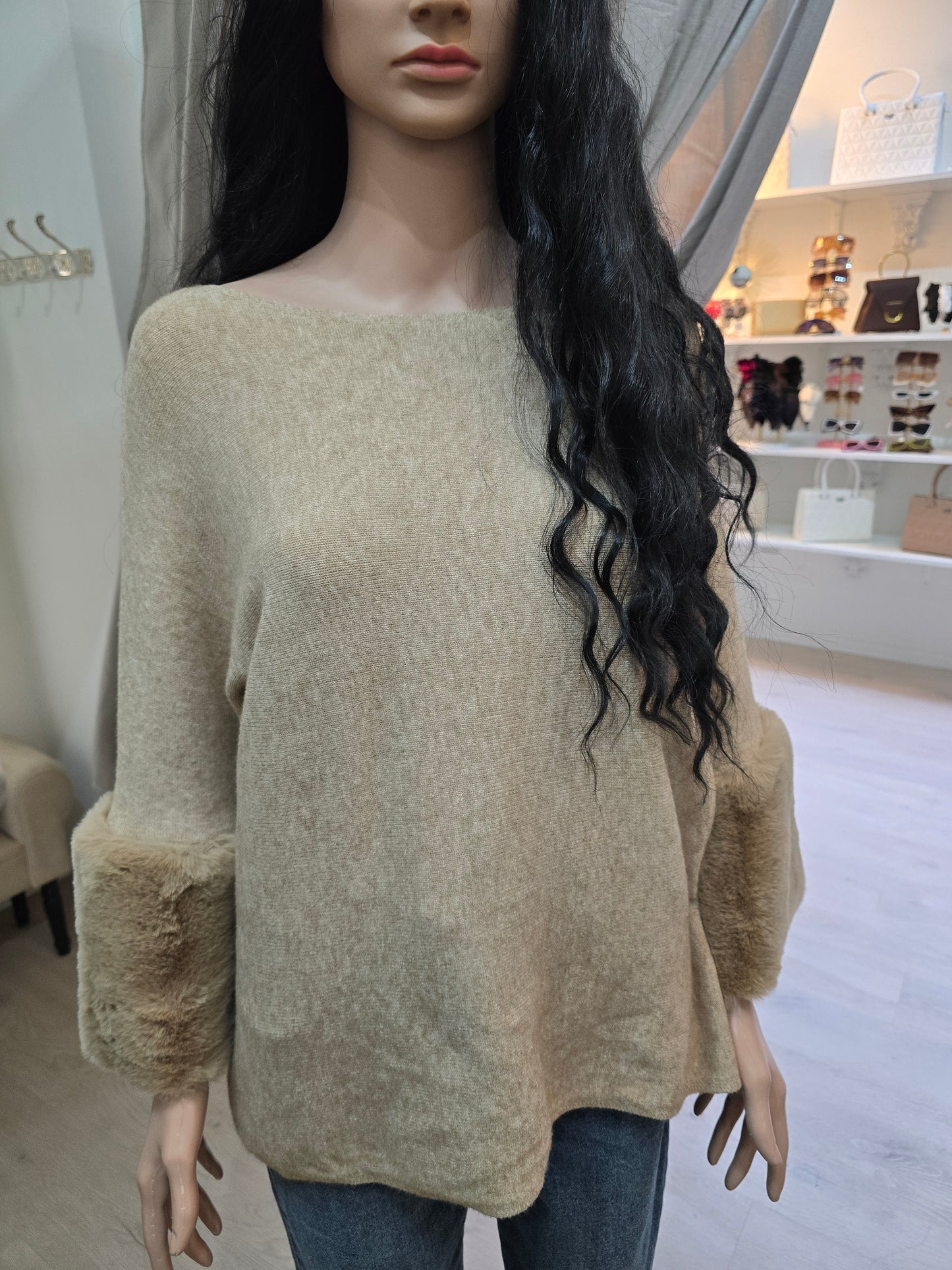 Pullover mit Plüsch Ärmel