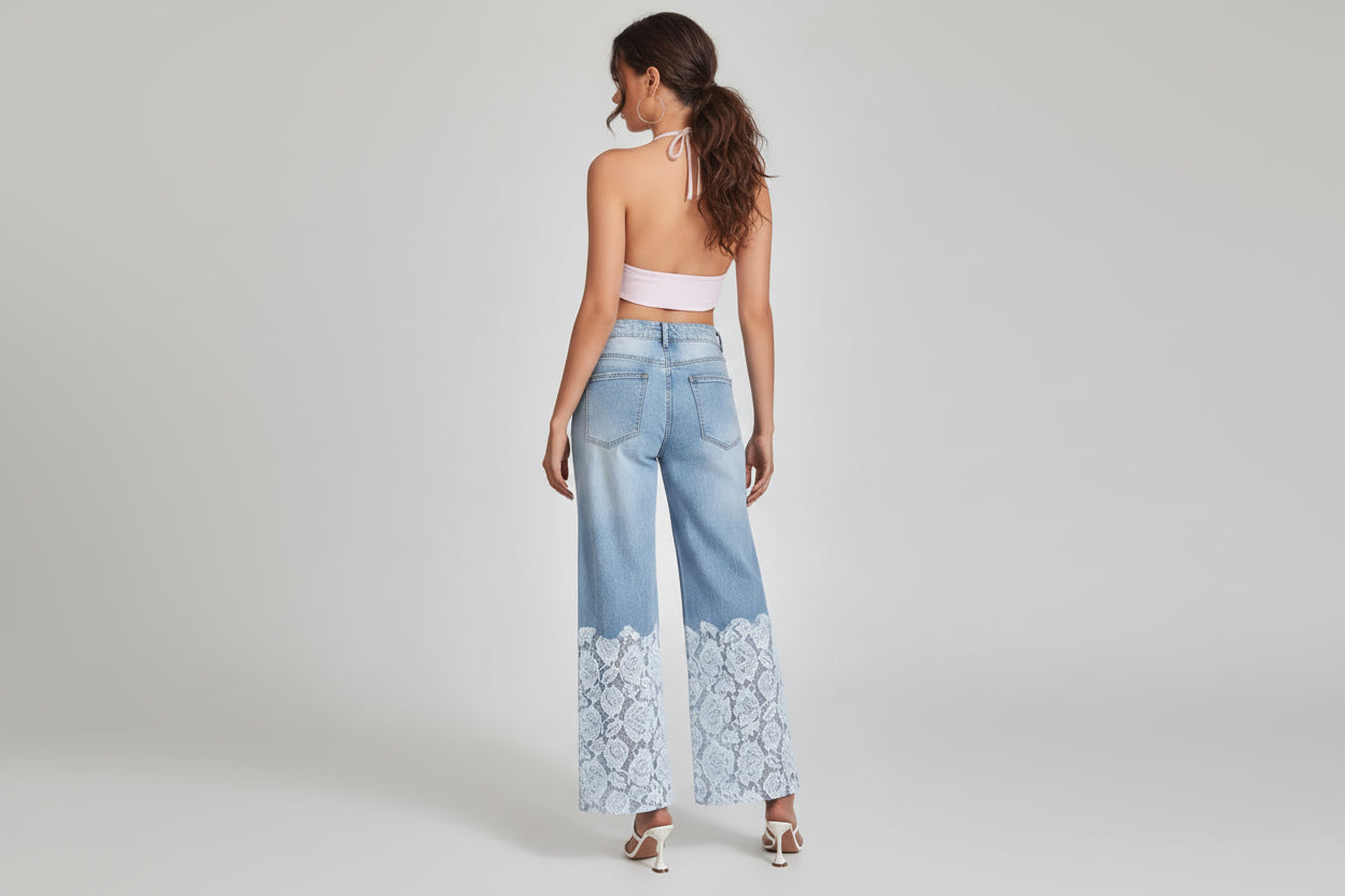 Jeans Wide Leg mit Spitze