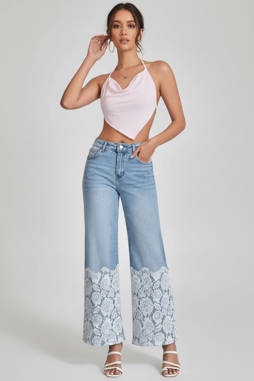 Jeans Wide Leg mit Spitze