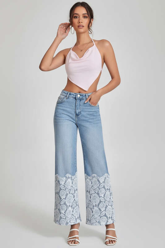Jeans Wide Leg mit Spitze