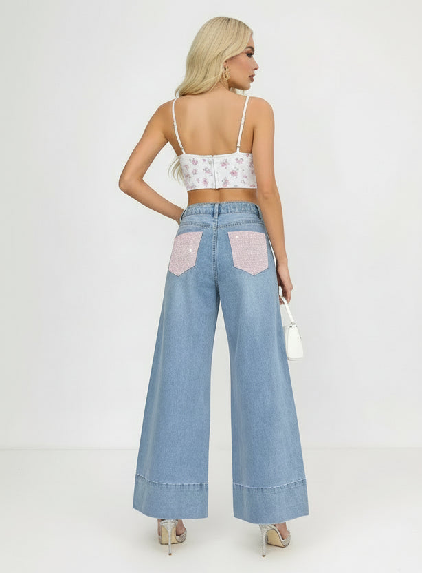 Jeans mit Rosa Hosentasche