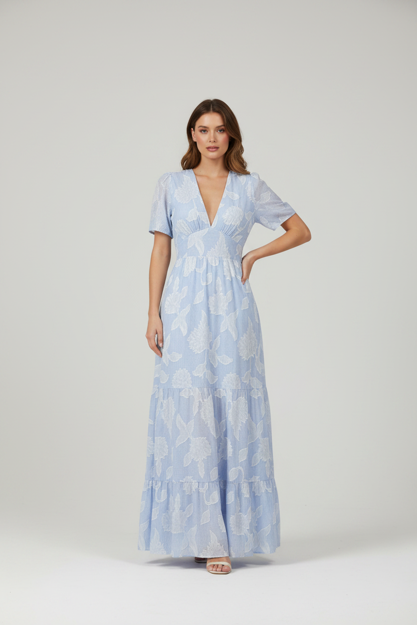 Leinen-Maxikleid mit Blütenstruktur