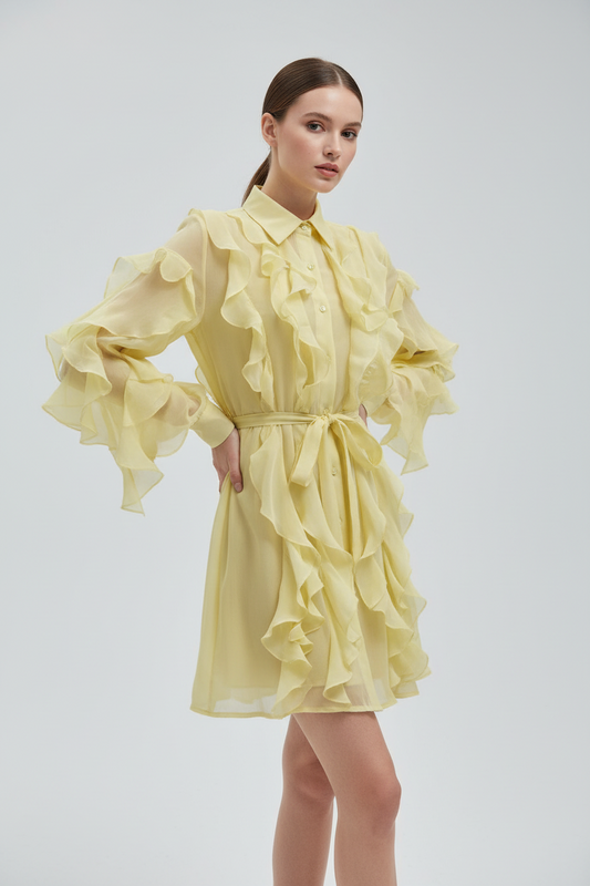 Kurzes Kleid mit welligen Tüll