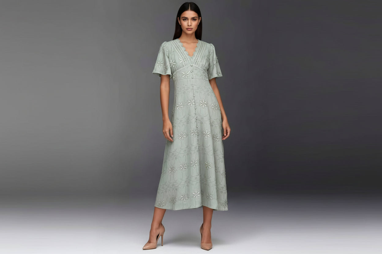 Langes Sommerkleid Floral embroidery