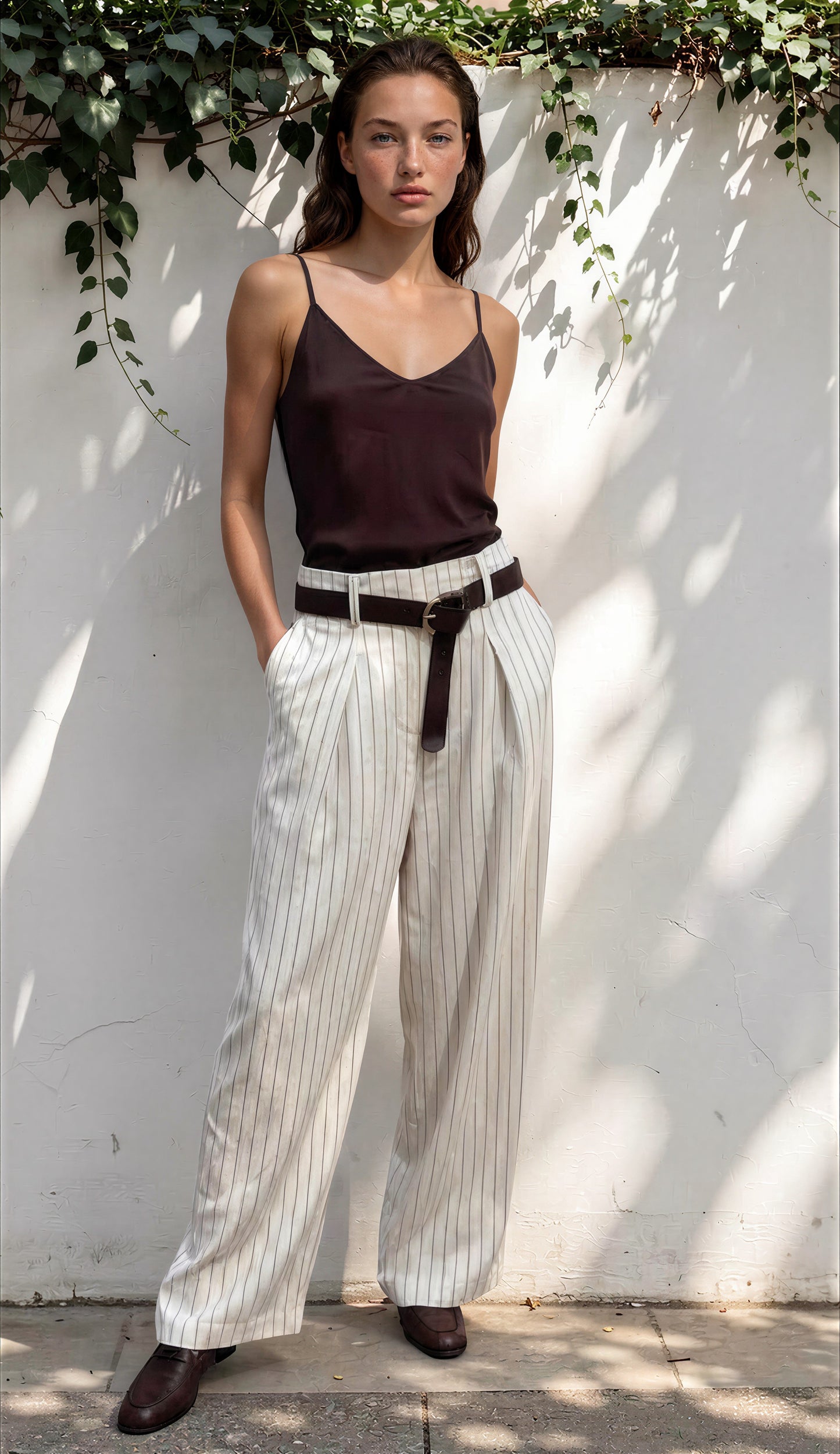 Wide Leg Hose mit Nadelstreifen aus Leinenmix