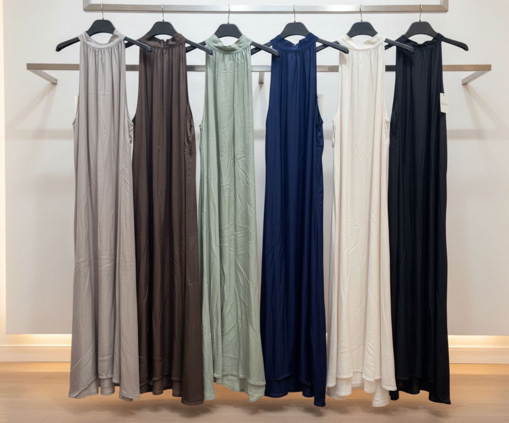 Seidenoptik Neckholder Kleid