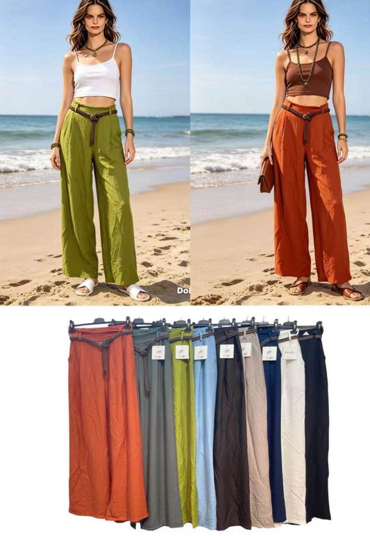 Leinen-Look Sommerhose mit Gürtel
