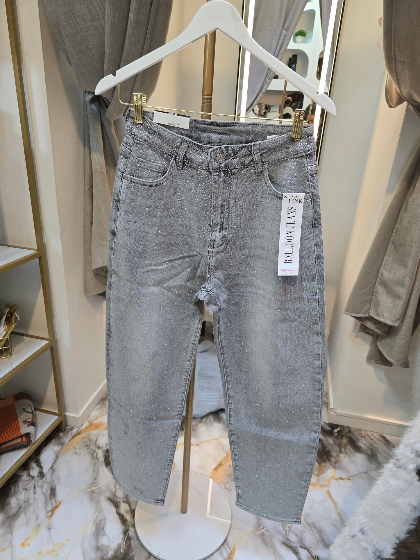 Balloon Jeans mit Glitzer