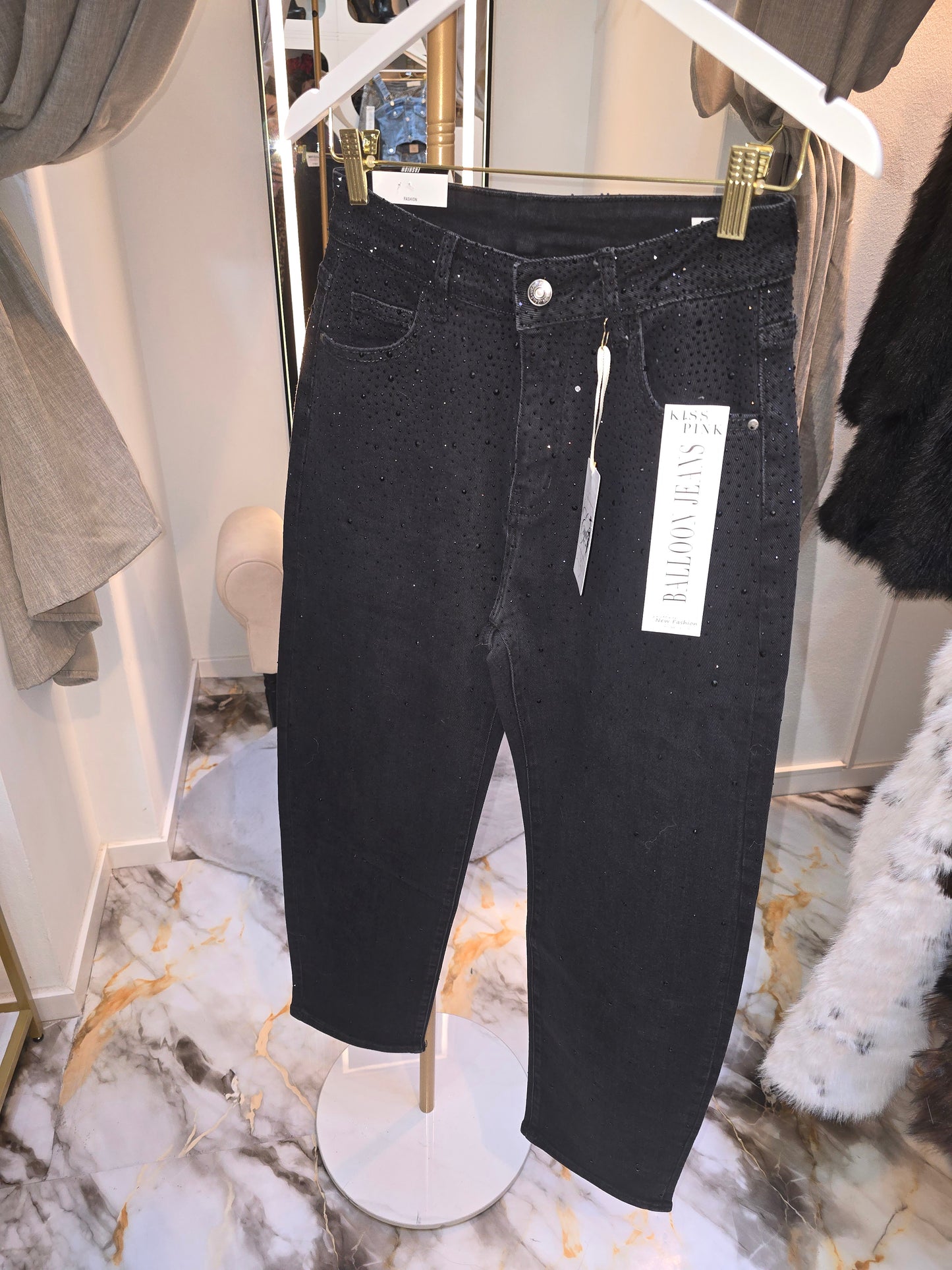 Balloon Jeans mit Glitzer
