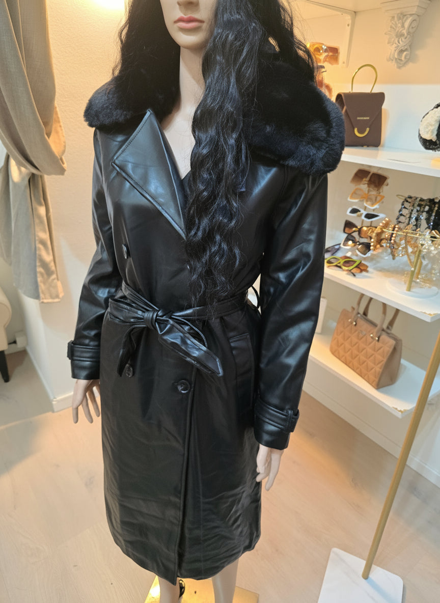 Lange Lederjacke mit Fell