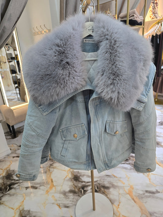 Jeansjacke mit Fell