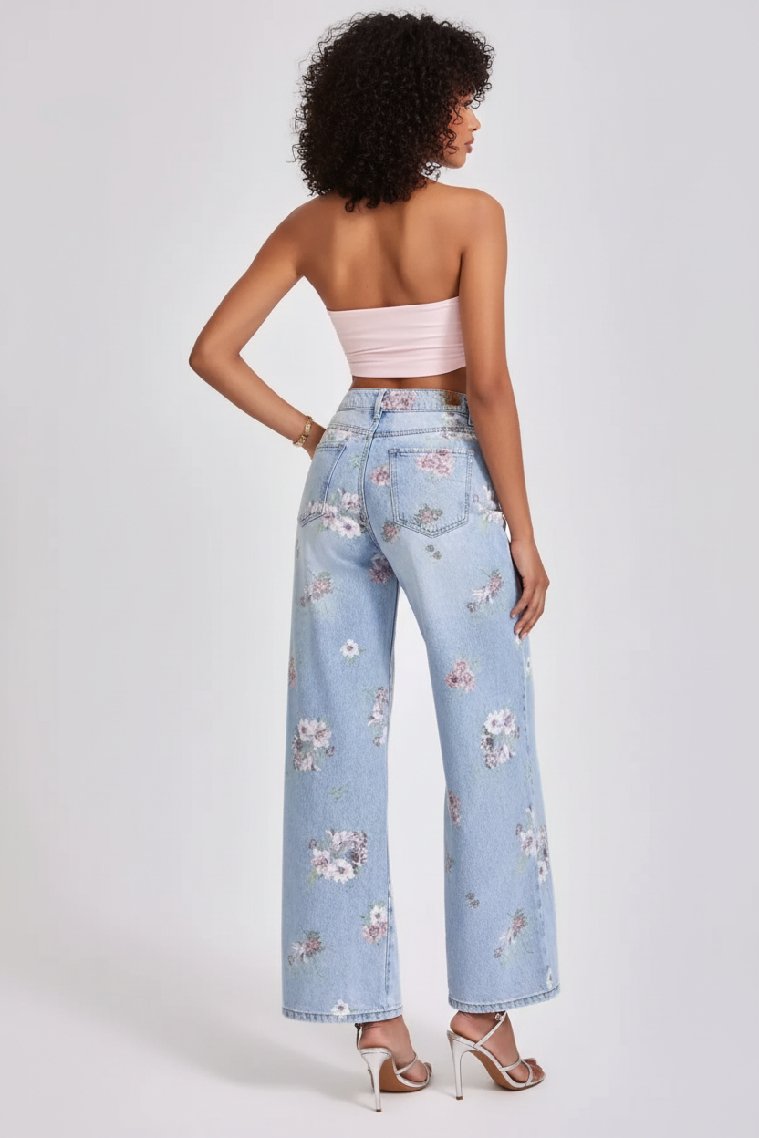 Jeans Wide Leg mit Blumen